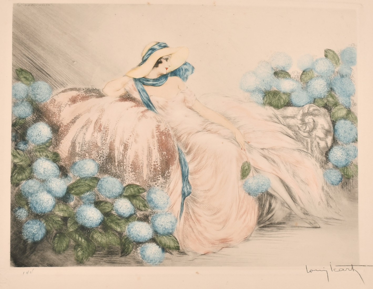 Louis Icart (188-1950) French, 'La Dame en Rose', drypoint and aquatint, signed in pencil and with