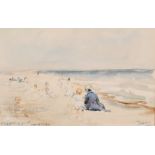Theodore Zimmerman (b. 1937), Children playing on a Jersey beach, watercolour, signed and inscribed,