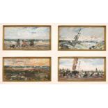 A set of four 20th century oil sketches housed in the same frame, oil on board, each 1.25" x 2.