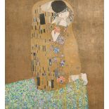 After Gustav Klimt, 'The Kiss (Der Kuss)', collotype with additional gold + silver, 11" x 10.5".