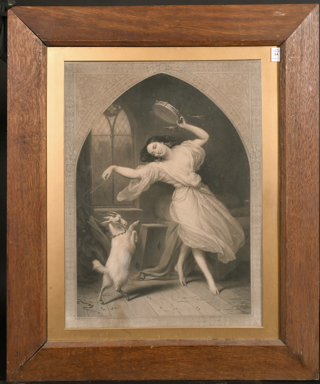 A 19th century mezzotint of a maiden with a dancing goat, 23" x 18". - Image 2 of 3