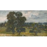 Alfonso Toft (1866-1964) British, An oil sketch of trees in a landscape, oil on board, 5" x 8".