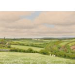 Robert Morson Hughes (1873-1953) British, A scenic landscape with rolling hills, oil on board,