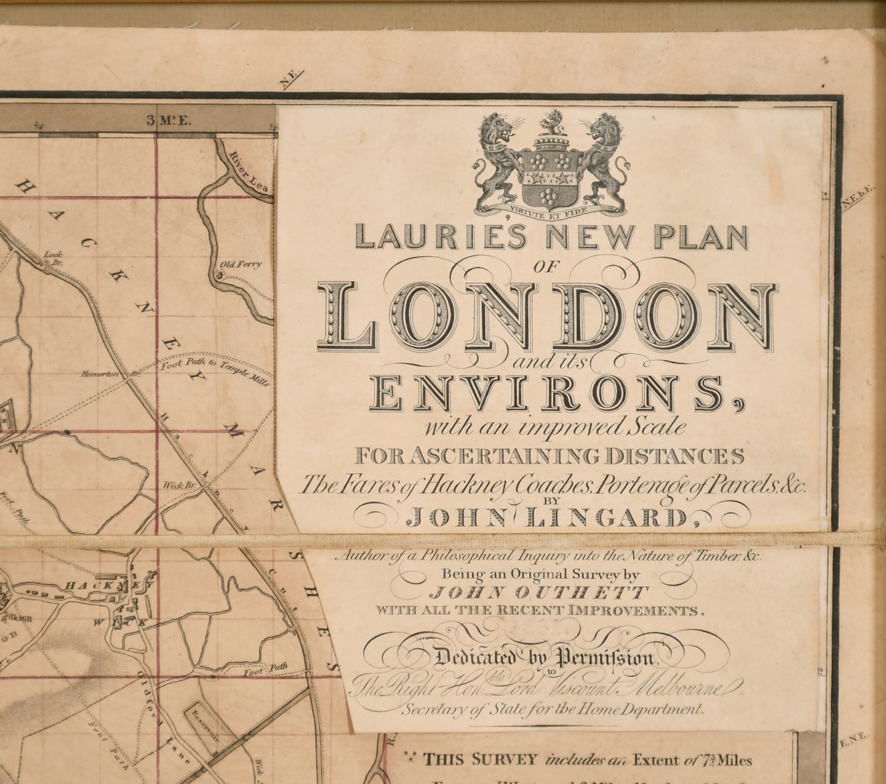 John Lingard, 'Laurie's New Plan of London and its Environs' circa. 1834, 31" x 33.25". - Image 3 of 4