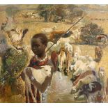 Tesfaye Atsveha (b.1970) Russian, 'Childhood', signed oil on canvas 43" x 39", 110 x 100cm.