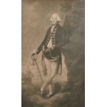 A 19th century mezzotint of a naval officer, 22.5" x 14.5".