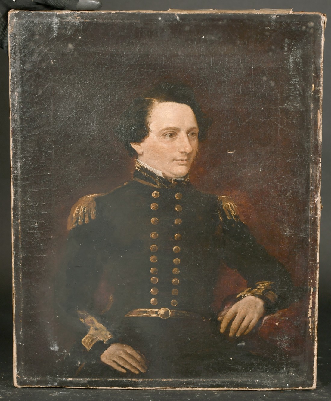 19th century, A half-length portrait of a military officer, oil on canvas, 16" x 13", (unframed). - Image 2 of 3