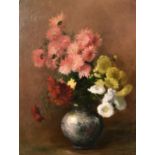 French school (c. 1884) A still life of mixed flowers in an oriental vase, oil on canvas,