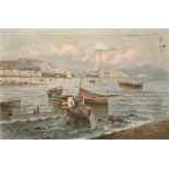Italian school, Fishing boats in a bay, oil on canvas, indistinctly signed, 11.75" x 17.5", (