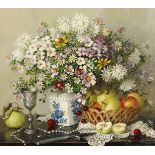 Lidya Datsenko (b.1958) Russian, 'Flowers and Apples', signed oil on canvas, 15.75" x 17.75", 40 x