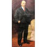 20th Century Russian School, A full length portrait of Lenin, oil on canvas, inscribed in Cyrillic