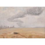 Charles Stokoe 20th century, distant smoke over the horizon, oil on panel, signed verso, 11" x 15".