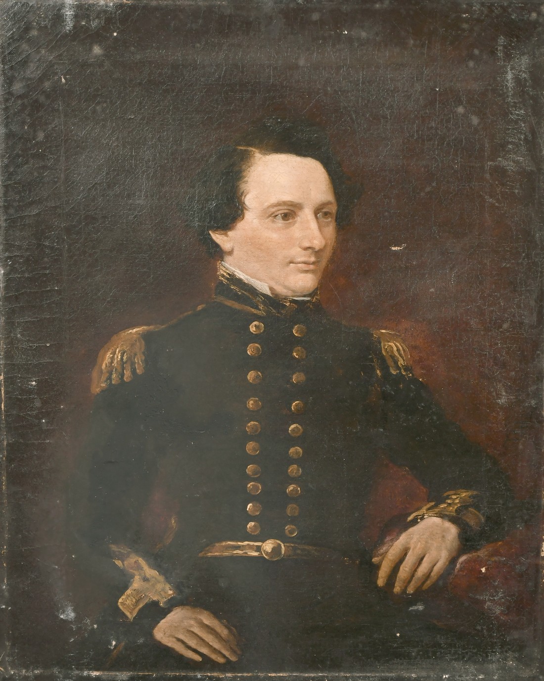19th century, A half-length portrait of a military officer, oil on canvas, 16" x 13", (unframed).