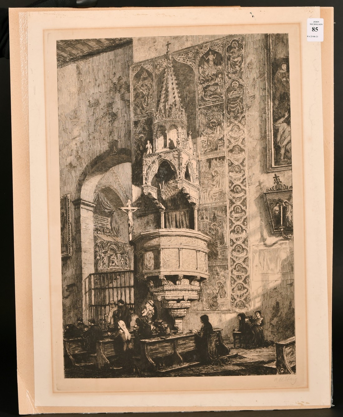 Axel Herman Haig (1835-1921) The Pulpit of San Fermo Maggiore, Verona, etching on cream paper, - Image 2 of 3