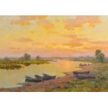 Vladimir Belsky (b.1949) Russian, 'The River Dniepr at Sunset', signed oil on board, 13" x 18", 33 x
