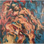 20th/21st century, A study of a reclining male nude, oil on canvas, signed indistinctly on the