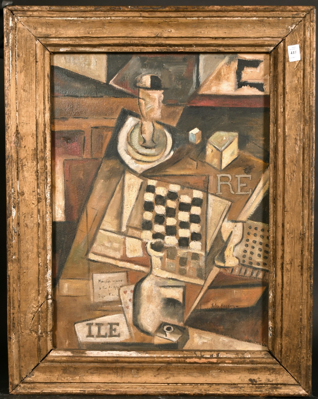 Manner of Juan Gris, A cubist still life, oil on panel, indistinctly signed, 24" x 17.5". - Image 2 of 4