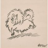 Circle of David Low (1891-1963) British, A study of a dog, pen & ink, signed,4.75" x 4.75".