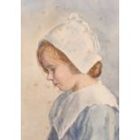 Early 20th century, A study of a Breton girl, watercolour, 9" x 6".