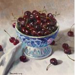 Yevgeny Balakshin (b.1998) Russian, 'Cherries in A Bowl', signed oil on canvas, 11" x 12", 28 x