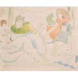 Manner of Marie Laurencin, A sketch of a reclining female figure, 7" x 8.5", and three other