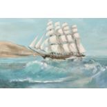 R. Fowler 20th century, A clipper at full sail riding the swell, oil on canvas, signed, 24" x 36".
