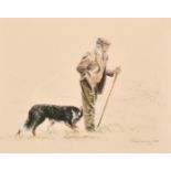 Ros Goody, 'One Man and his Dog', pencil, watercolour and gouache, 9.5" x 11".