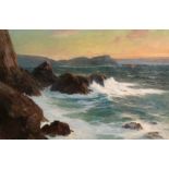 G. E. Treweek (20th century) British, A rocky coastal scene at dusk, oil on canvas, signed, 24" x