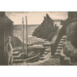 20th century, A woodblock print of a harbour scene, signed 'Morton' in pencil and inscribed 'Pol