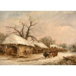 Attributed to Thomas Smythe (1825-1906) British, A horse and cart passing farm buildings in a winter