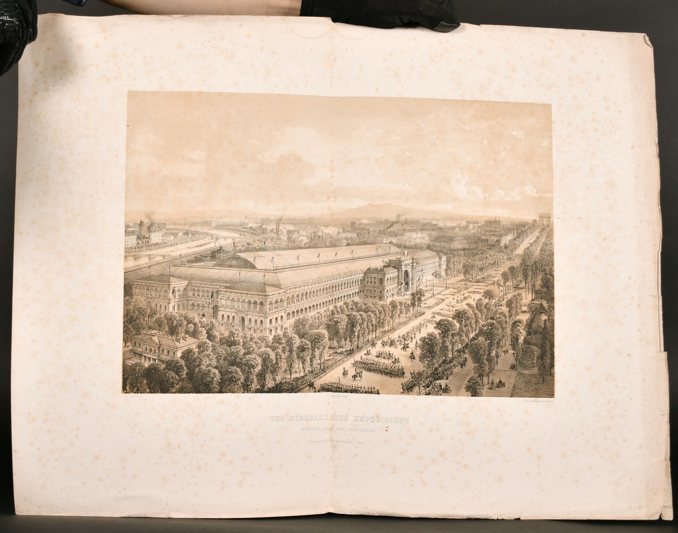 Benoist et Ciceri, 'Vue Generale des Expositions (Paris)', tinted lithograph, 13" x 18.5", ( - Image 2 of 3