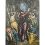 20th century, Manner of El Greco 'Christ Driving the Traders From the Temple', oil on canvas, 54"