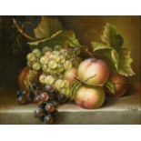 20th century, A still life of fruit on a marble ledge, signed ‘R Caspar’, 8” x 10”.