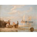 P. C. Dommersen 19th century, A scene of figures unloading a catch with Dutch fishing boats