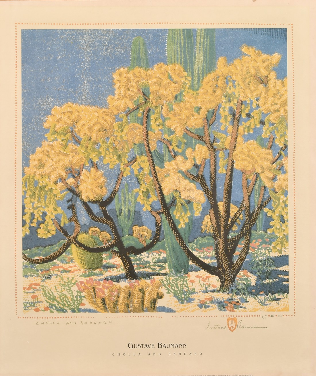 After Gustave Baumann, 'Cholla and Sahuaro', colour print (1995), 19.25" x 17.75".