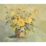 Mid-20th century school, A still life of yellow flowers in a vase, oil on board, 25" x 30".