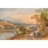 James Burrell Smith (1822-1897) A pair of views of wayfarers by rivers, watercolour, each signed and