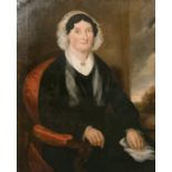 19th century English school, A portrait of a seated lady, oil on canvas, 36" x 28", (unframed).