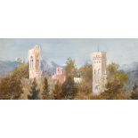 20th Century Continental School. A View of Towers in a Country Landscape with Hills in the Distance,