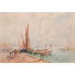 Frank Rousse (1849-1917) 'The Fish Quay', watercolour, signed, 15" x 22", (unframed).