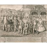 George Vertue, A copper engraving of the Royal Procession of Elizabeth I, in a carved period frame,