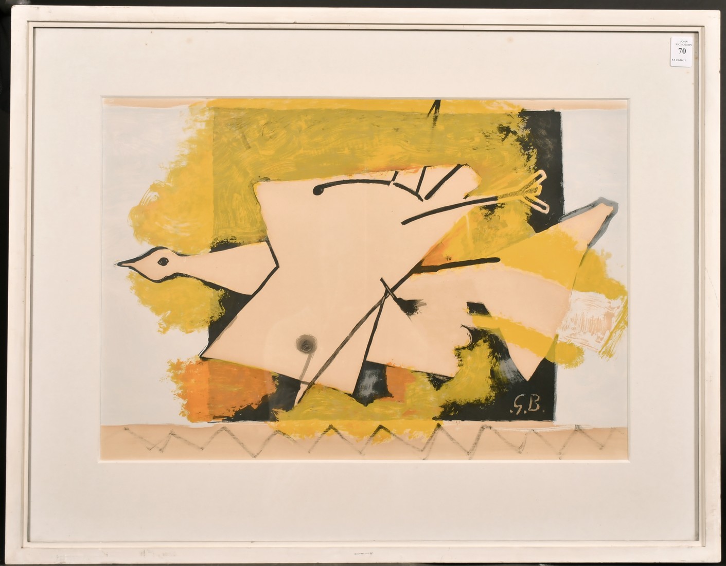 After George Braque, A bird on a yellow background, double page lithograph, 11" x 21.5". - Image 2 of 3