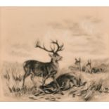 Attributed to Robert Hills O.W.S (1769-1844) Stags in a landscape, Charcoal and chalks on paper, 6.