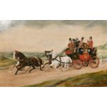 W. J. Beck, A scene of figures on the London to Glasgow Royal Mail Coach, oil on canvas, with