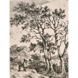 Circle of John Crome, two travellers in a wooded landscape, etching, numbered '10', 4.25" x 3.