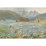 After Macwhirter, 'Jane in the Austrian Tyrol', coloured print, 10.5" x 16", in a fine Florentine