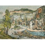 Attributed to John Milnes Smith (1912-1988) A View of a river flowing through a continental town,