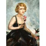 H. Gabrielle Levey, circa. 1932, A portrait of a seated lady with flowers, oil on canvas, signed,