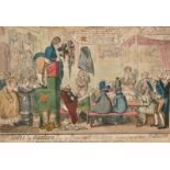 George Cruikshank (1792-1878) 'Sales By Auction', hand coloured caricature etching, 9.5" x 13.5". (