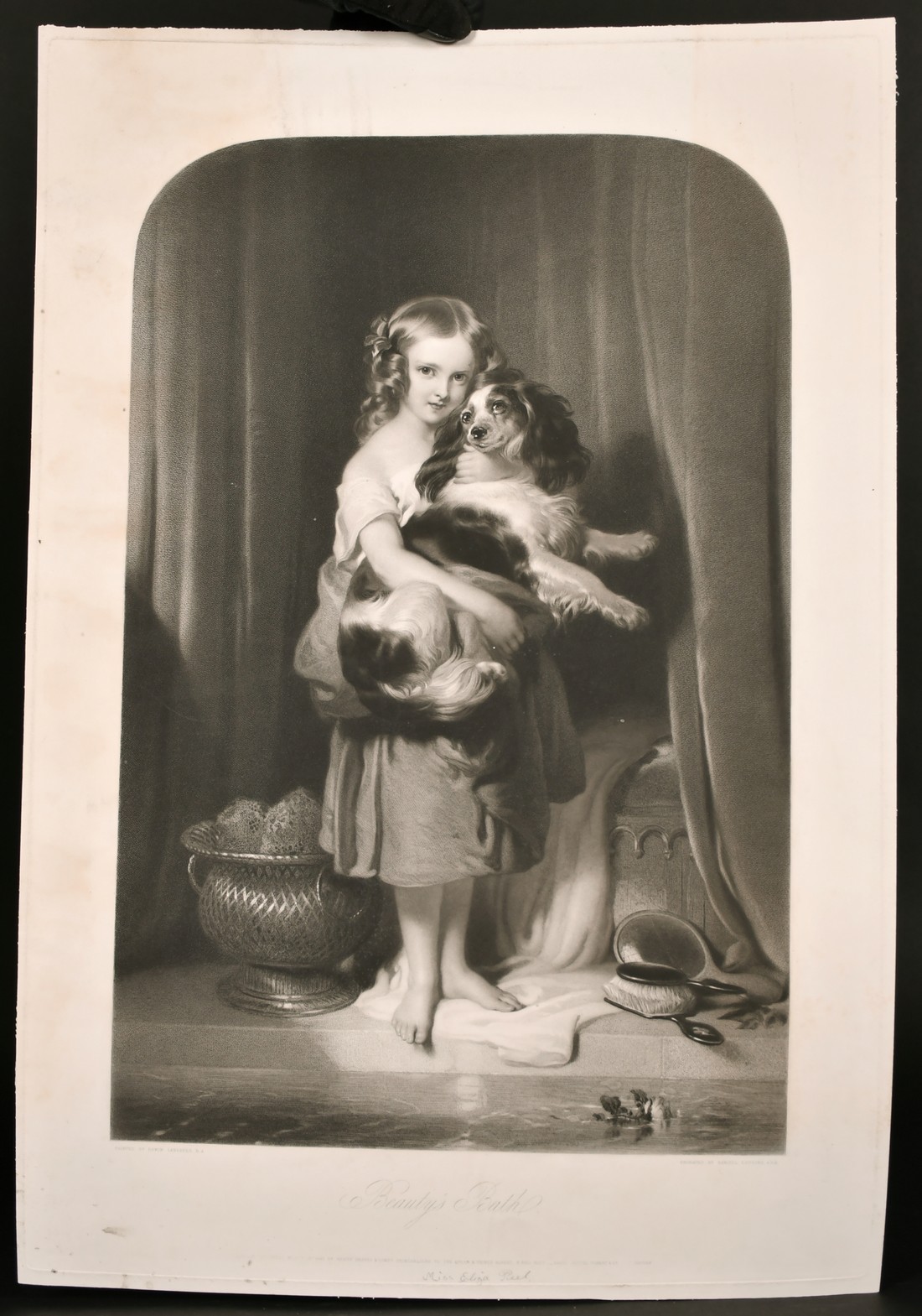 Samuel Cousins after Landseer, 'Beauty's Bath', a young girl holding a spaniel, mixed method - Image 2 of 3